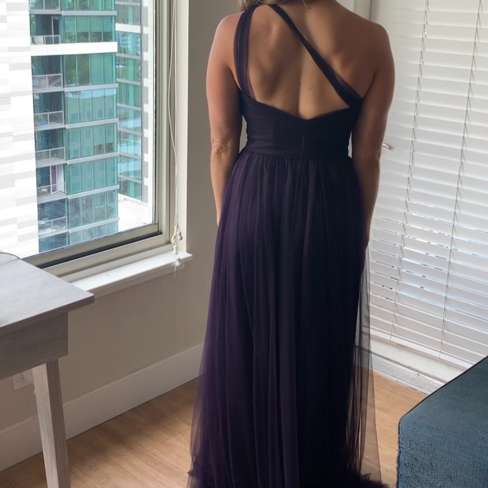 Long One-Shoulder Crinkle Chiffon Dress Bridesmaid - Picture 1 of 5